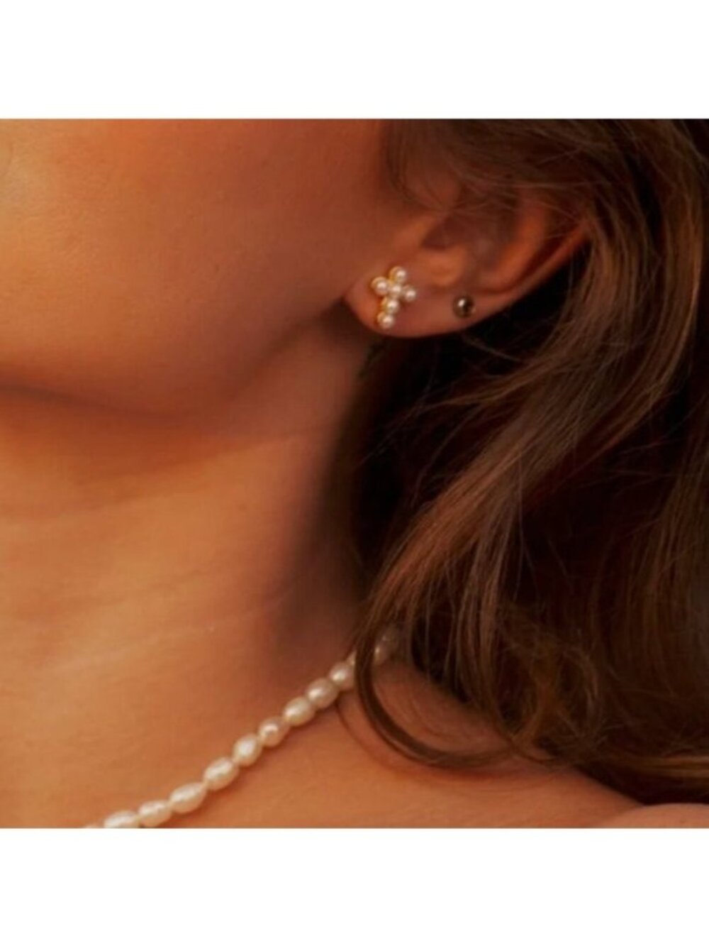 Mini Gold Pearl Cross Stud Earrings  Timeless & Tarnish Resistant Pretty Studs - Picture 8 of 9